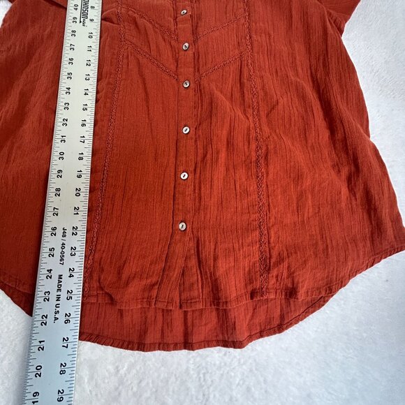 Sundance Womens Long Sleeve Button Up Louisa Peasant Blouse Top Ruffle Trim Red - Picture 6 of 8